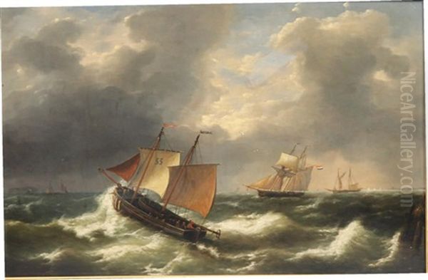 Navires Hollandais Par Grosse Mer Oil Painting by Louis Verboeckhoven the Younger