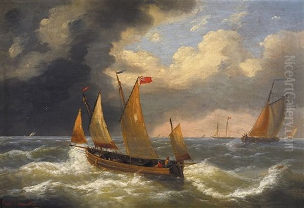 Marine Oil Painting by Louis Verboeckhoven the Younger