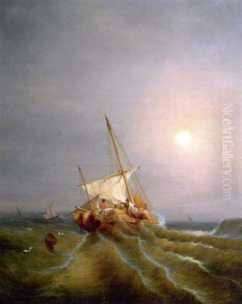 Bateau De Peche Au Clair De Lune Oil Painting by Louis Verboeckhoven the Younger