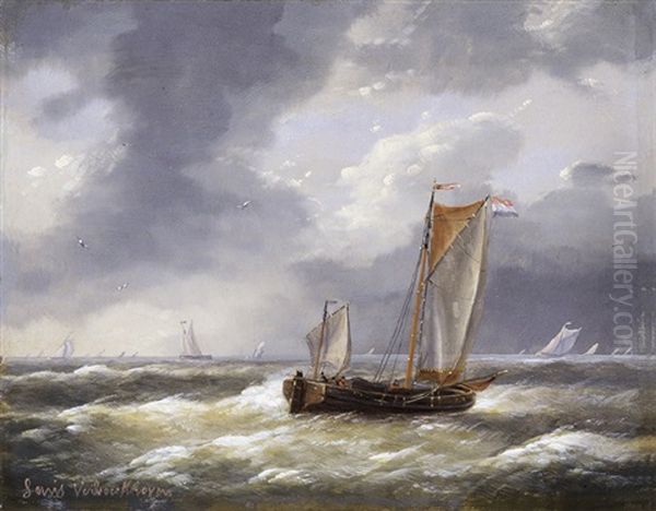 Marine Oil Painting by Louis Verboeckhoven the Younger