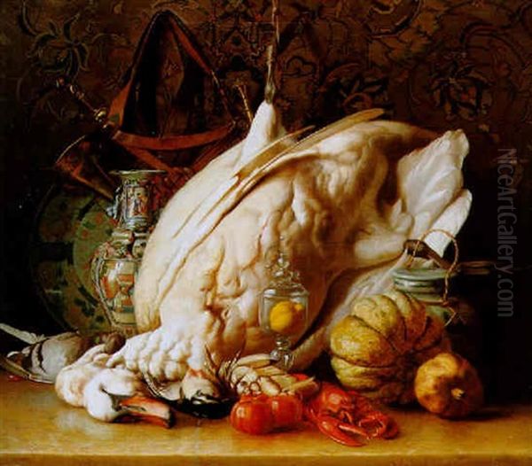 Stilleben Mit Fruchten, Hummer Und Erlegtem Geflugel Oil Painting by Louis Verboeckhoven the Younger