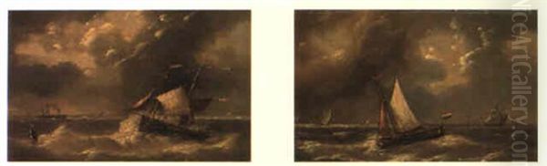 Bateau Hollandais Dans Les Vagues Oil Painting by Louis Verboeckhoven the Younger