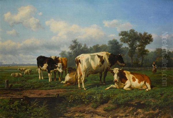 Cattle At Rest In A Meadow Oil Painting by Eugene Verboeckhoven