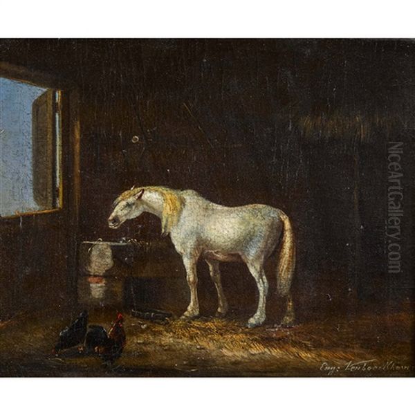 Pferd Und Huhner Im Stall Oil Painting by Eugene Verboeckhoven