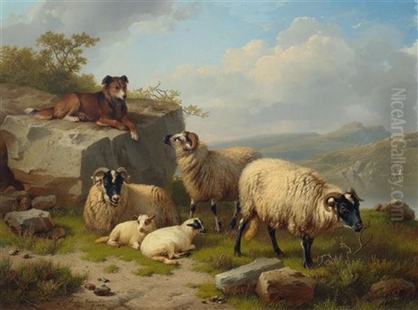 Schafe Mit Hirtenhund In Einer Landschaft Oil Painting by Eugene Verboeckhoven