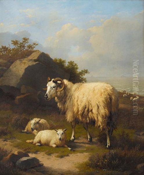 Mountain Goats At Rest Oil Painting by Eugene Verboeckhoven