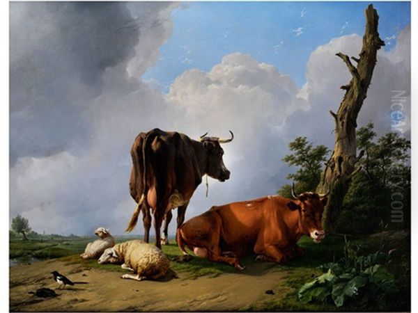 Kuhe Und Schafe In Der Nachmittagssonne Oil Painting by Eugene Verboeckhoven