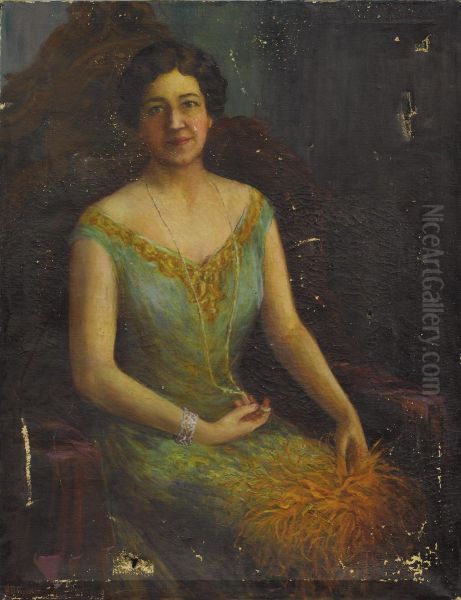 Portrait Of A Lady With Necklace And Ostrich Feathers Oil Painting by Nicholas Richard Brewer