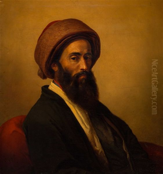 Portrait Of An Oriental Man Oil Painting by Eugene Verboeckhoven