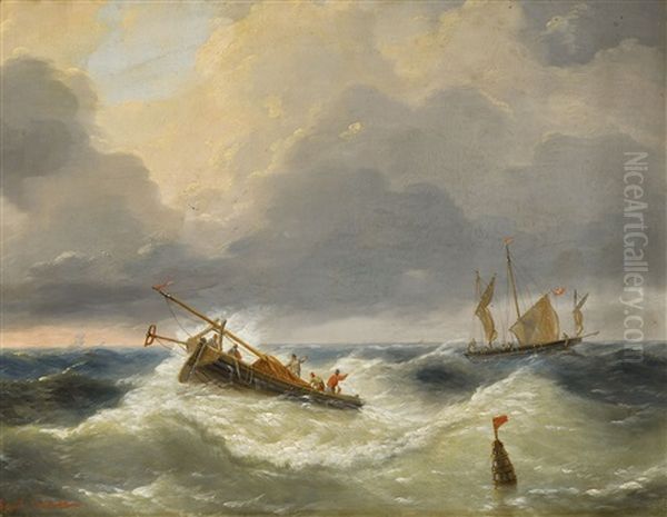 Seascape Oil Painting by Louis Charles Verboeckhoven