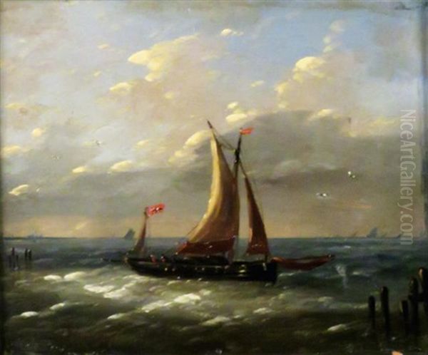 Ship Off The Coast Oil Painting by Louis Charles Verboeckhoven