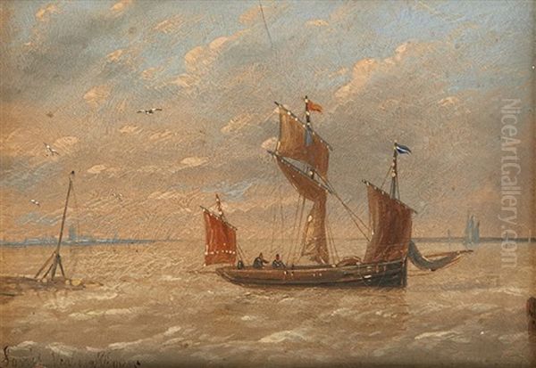 Depart Des Pecheurs Par Temps Calme Oil Painting by Louis Charles Verboeckhoven