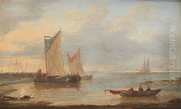 Pecheurs Au Lever Du Soleil Oil Painting by Louis Charles Verboeckhoven