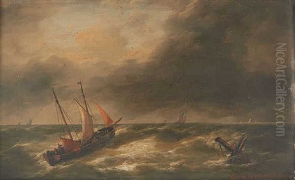 Le Secours Aux Naufrages Oil Painting by Louis Charles Verboeckhoven