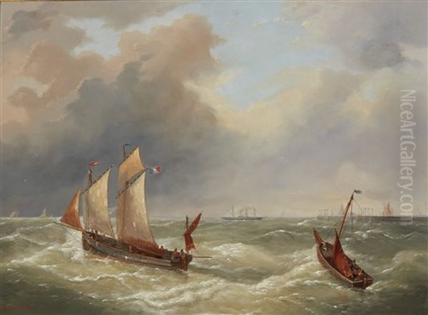 Setting Out Oil Painting by Louis Charles Verboeckhoven