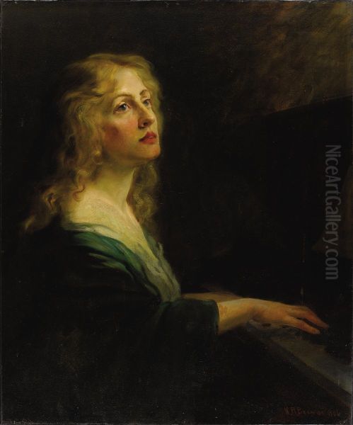 Woman At The Piano Oil Painting by Nicholas Richard Brewer