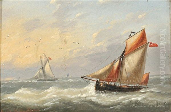 Two Ships At Sea Oil Painting by Louis Charles Verboeckhoven