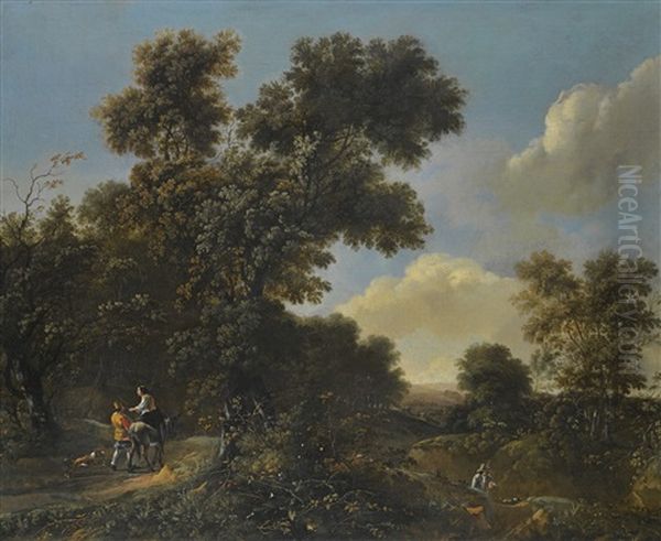 A Wooded Landscape With Travellers On A Sandy Path Oil Painting by Adriaen Hendricksz. Verboom