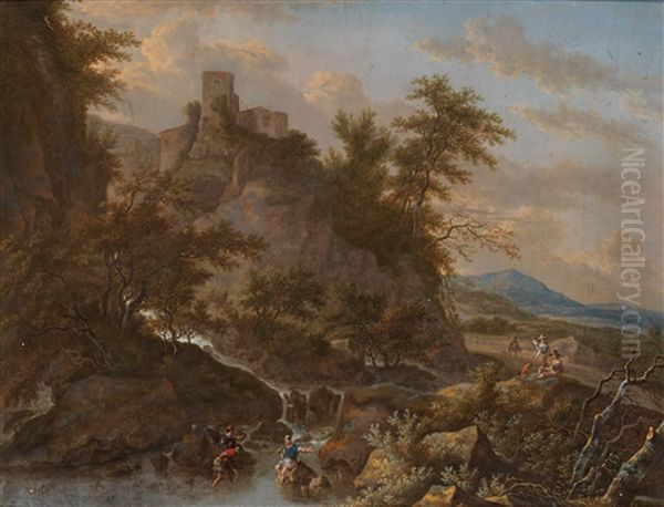 A Mountain Landscape With An Elevated Castle Oil Painting by Adriaen Hendricksz. Verboom