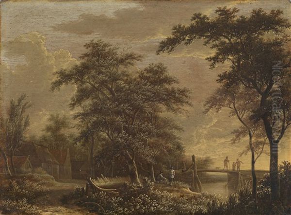 Bewaldete Landschaft Mit Wanderern Auf Einem Steg Oil Painting by Adriaen Hendricksz. Verboom