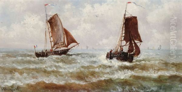 Marine Avec Voiliers Oil Painting by Emile Verbrugge