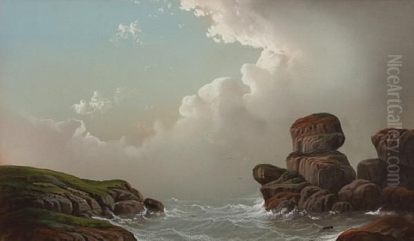 A Rocky Inlet Oil Painting by George Douglas Brewerton