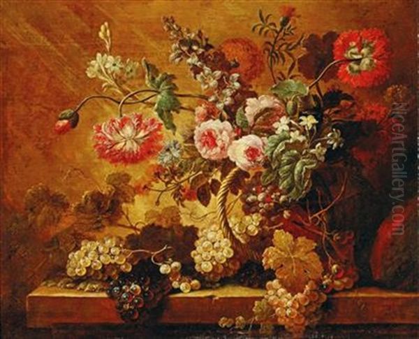 Still Life Of Fruit And Flowers Oil Painting by Gaspar Pieter Verbruggen the Younger