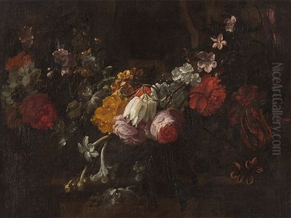 A Swag Of Flowers Oil Painting by Gaspar Pieter Verbruggen the Younger