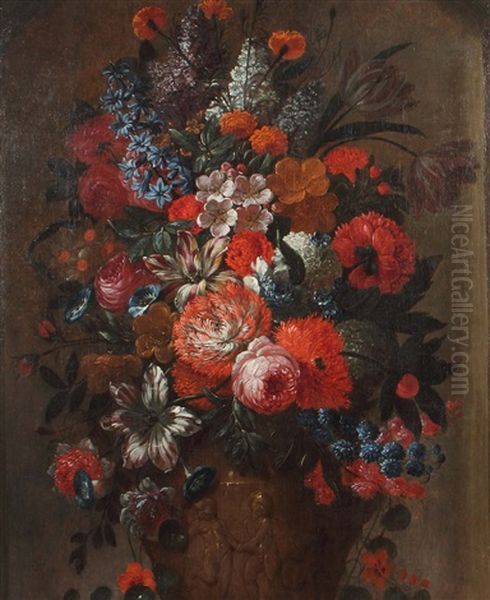 Stillleben Mit Prachtvollem Blumenbouquet In Einer Kratervase Oil Painting by Gaspar Pieter Verbruggen the Younger