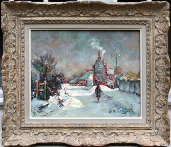 Bruges Sous La Neige Oil Painting by Charles-Henri Verbrugghe