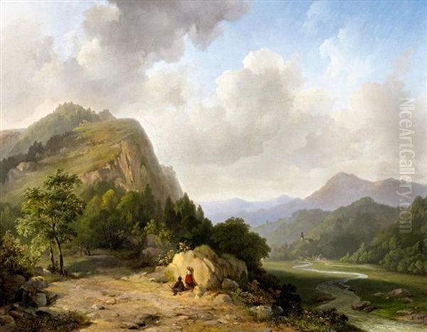 Gebirgslandschaft Mit Flusslauf Oil Painting by Cornelis Gerrit Verburgh