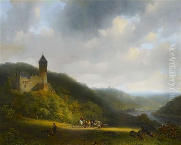 Bergige Flusslandschaft Mit Burgen Oil Painting by Cornelis Gerrit Verburgh