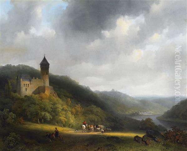 Bergige Flusslandschaft Mit Burgen Oil Painting by Cornelis Gerrit Verburgh