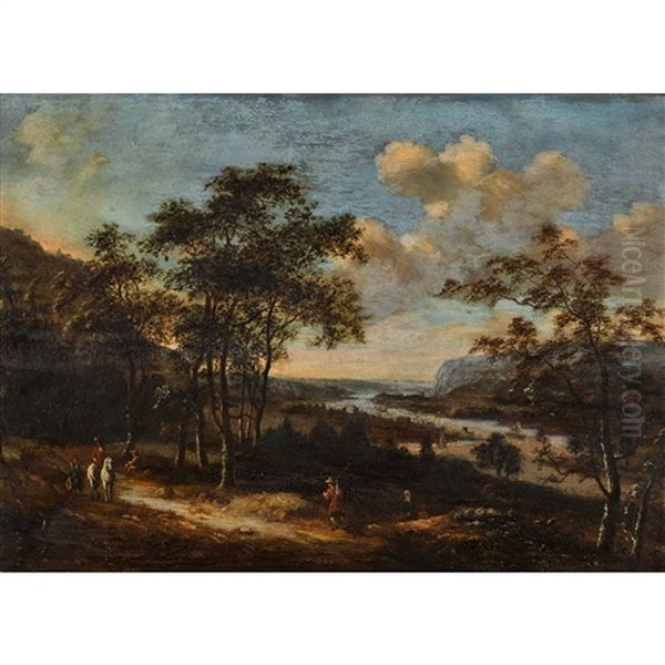 Landschaft Mit Reisenden Und Fluss Oil Painting by Dionys Verburgh