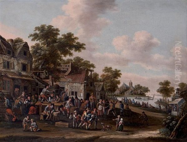 Scene De Kermesse Au Milieu D'un Village Flamand Oil Painting by Rutger Verburgh