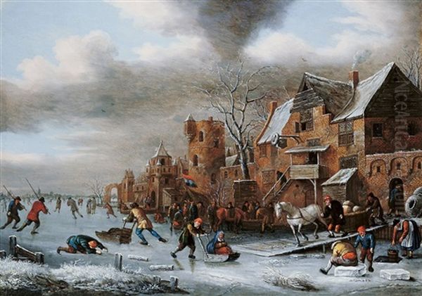 Winterlandschaft Mit Reicher Figurenstaffage Oil Painting by Rutger Verburgh