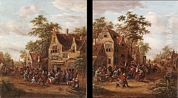 Fest I Byn (+ Another Similar; Pair) Oil Painting by Rutger Verburgh