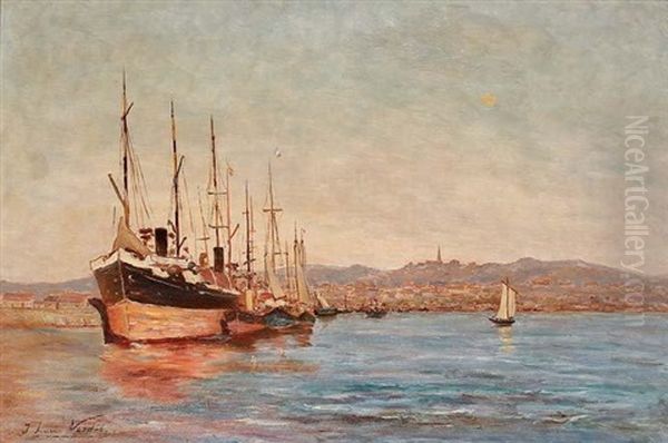 Navire Francais Pres D'un Port Oil Painting by Jean-Louis Verdiers