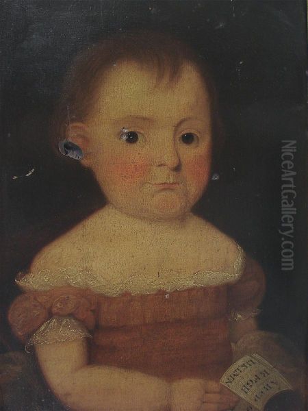 Half-length Portrait Of A Seated Girl Holding An Alphabet Primer In Her Right Hand. Subject Possibly Arianna Saville, A Member Of The Leonard Family Of Martha's Vineyard. Oil Painting by John, Brewster Jnr.