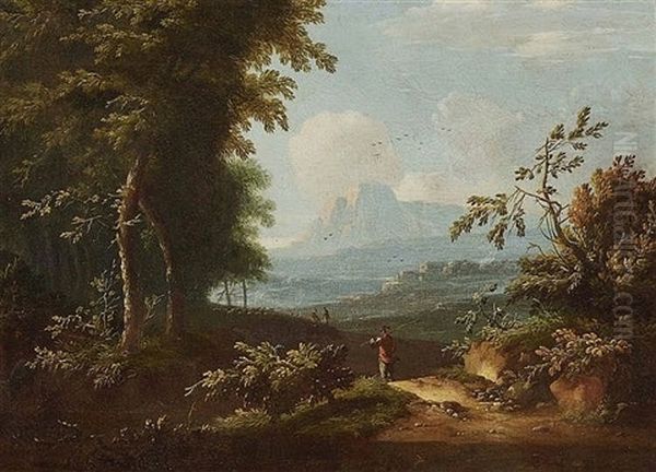 Ideal Landscape With Figures (2 Works) Oil Painting by Daniel du Verdion