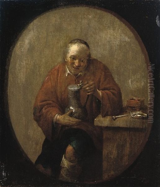 A Peasant Drinking And Smoking At A Table by Adriaen Verdoel