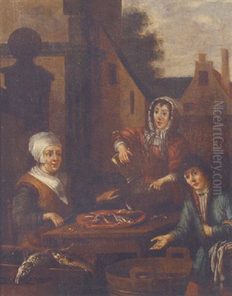 Fishwives Gutting Fish Oil Painting by Adriaen Verdoel