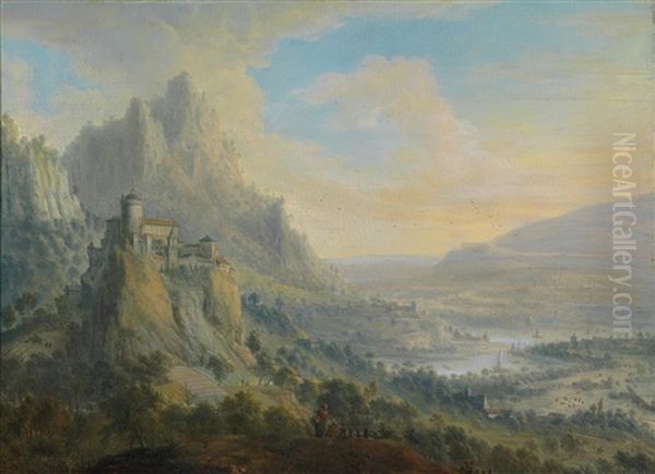 Weite Flusslandschaft Mit Hochgelegener Burg Oil Painting by Cornelis Verdonck