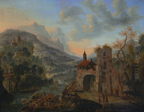 Panoramic Landscape With Boatmen Oil Painting by Cornelis Verdonck