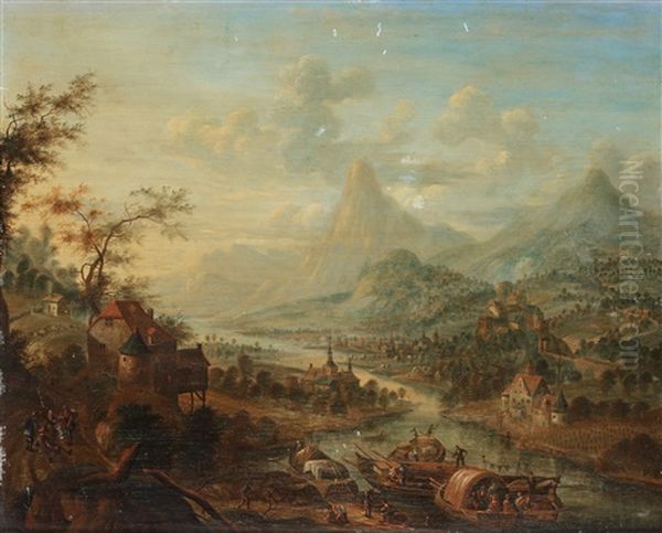 Vidstrackt Flodlandskap Med Figurer Oil Painting by Cornelis Verdonck