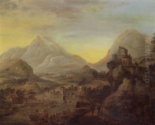 A Rhenish Landscape With Numerous Figures by Cornelis Verdonck