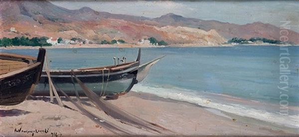 Barcas De Pesca En La Playa Oil Painting by Ricardo Verdugo Landi