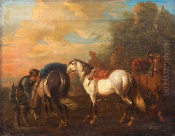 Cavaliers Et Leurs Montures Dans Un Paysage Oil Painting by Jan Peeter Verdussen