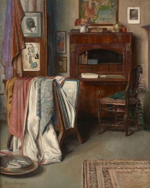 Interieur D'un Amateur D'estampes Oil Painting by Paul Verdussen