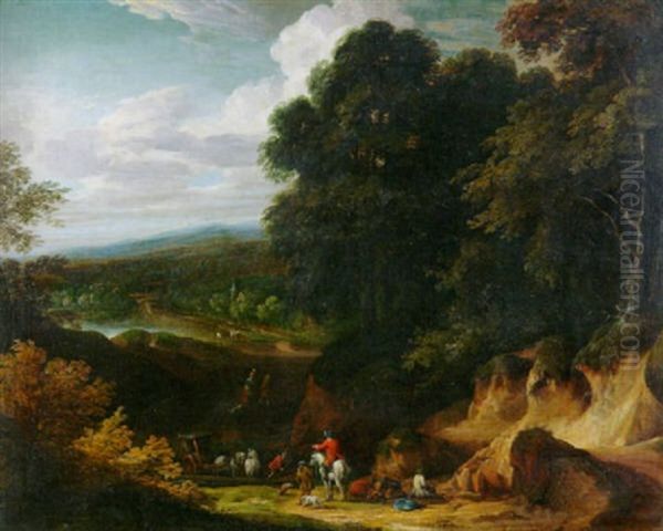 Reiter In Weiter Waldlandschaft Beim Uberqueren Einer Furt Oil Painting by Peeter Verdussen